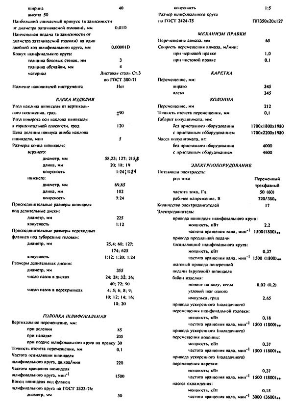 Технічні характеристики заточувального верстата 3М666ВФ2